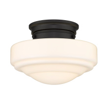 Golden 0508-SF BLK-VMG - Golden Lighting Ingalls 1-light 12in Semi-Flush Mount in Matte Black and Vintage Milk Glass